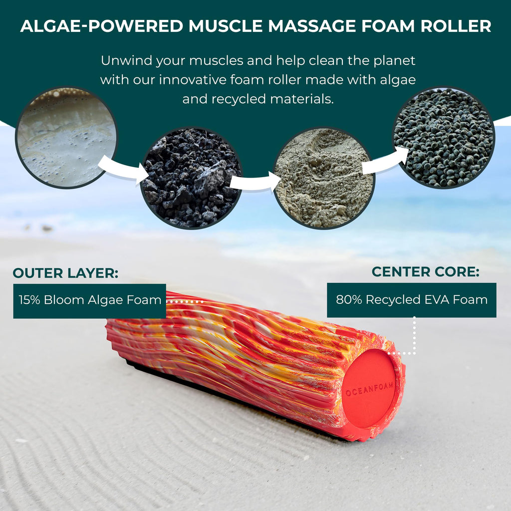 Oceanfoam Tidal Roller - Natural - Muscle Massage Foam Roller for Back Pain & Stretching - Firm and Ergonomic Wide Wave Textured - Yoga, Athletics, & Wellness - Full Size, 20" x 5"