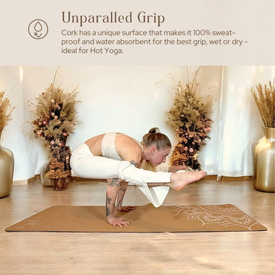 Premium Cork Yoga Mat Large 72"x26" – 5mm Thick Natural Rubber Cushioning - Non Slip Grip for Hot Yoga - Optional Alignment Lines & Elegant Yoga Bag Or Strap