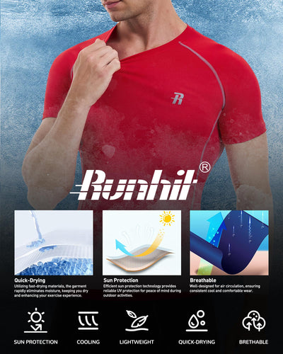 Runhit 3 Pack Men's Compression Shirts Short Sleeve Athletic T Shirt Cool Dry Workout Tops Sports Base Layer Undershirt