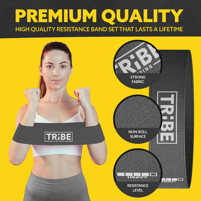 Tribe Lifting Fabric Resistance Bands for Glutes & Legs | 5 Fabric Workout Bands Set | Thick Booty Bands for Squats, Lunges, Hip Training, Physical Therapy & Home Workouts