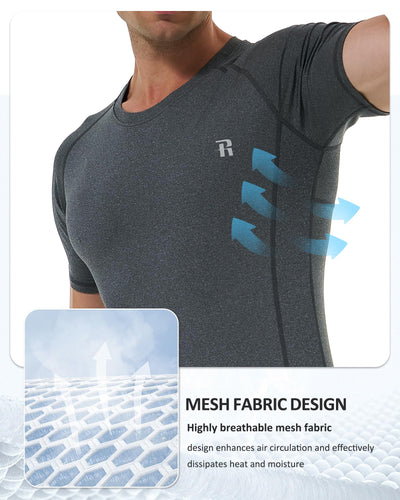 Runhit 3 Pack Men's Compression Shirts Short Sleeve Athletic T Shirt Cool Dry Workout Tops Sports Base Layer Undershirt