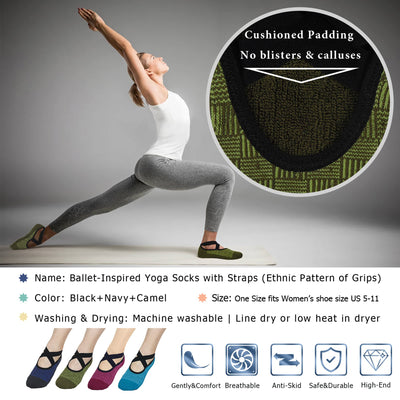 Ozaiic Pilates Socks for Women Non Slip Grip, Yoga Socks with Grippers for Barre, Hospital, Ballet, Dance, Barefoot Workout