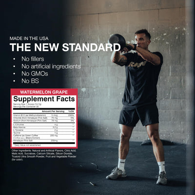 RAW Nutrition - Essential Pre - Chris Bumstead Pre Workout Formula, Sports Nutrition Pre-Workout Powders | Men & Womens Drink, Energy Powder for Working Out (Peach Mango)