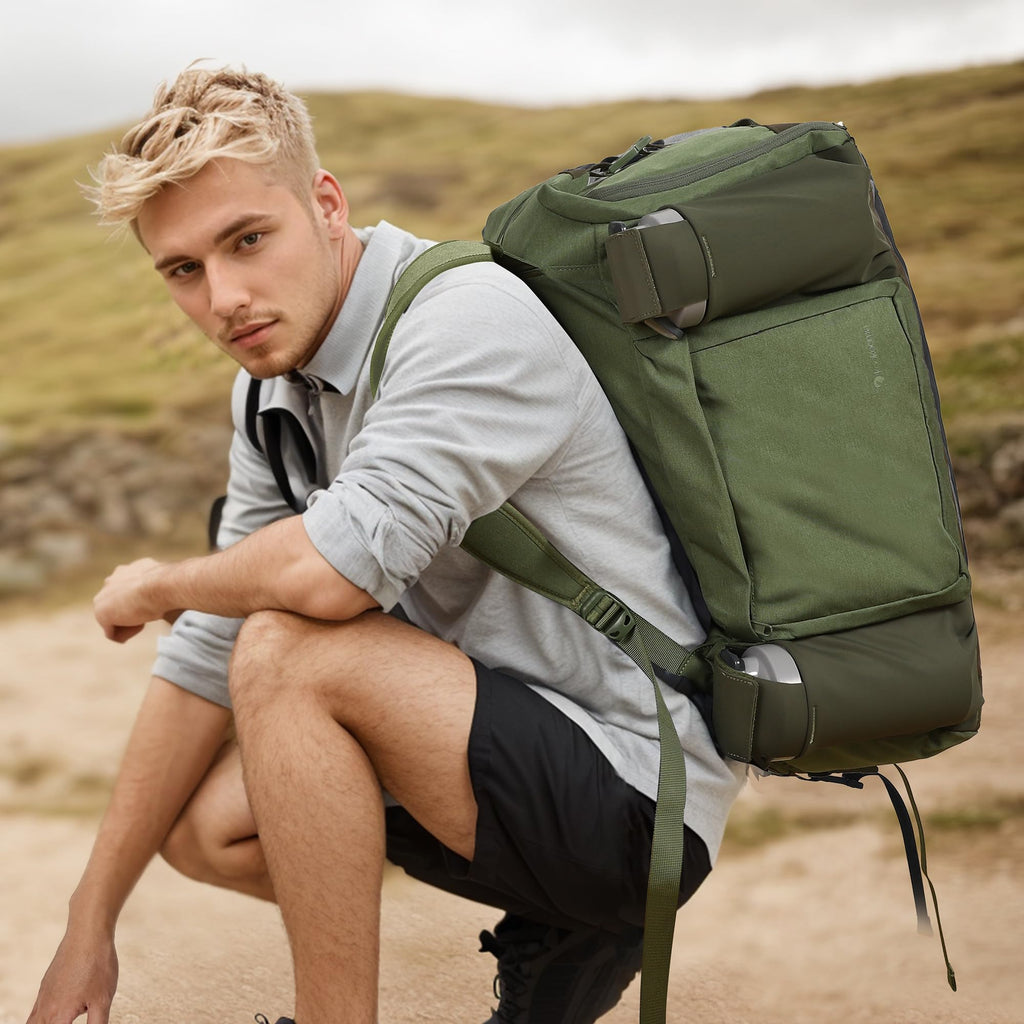 Gym Bag for Men with 2 Upgraded Bottle Holders Convertible Duffle Bag and Gym Backpack Waterproof Sports Bags with Shoes Compartment and Wet Pocket - Black