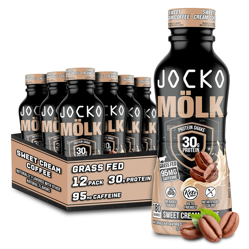 Jocko Mölk 30g Grass Fed Protein Shakes – No Added Sugar Protein Drinks KETO Friendly - Ready to Drink 12 FL Oz (Pack of 12) Banana Cream