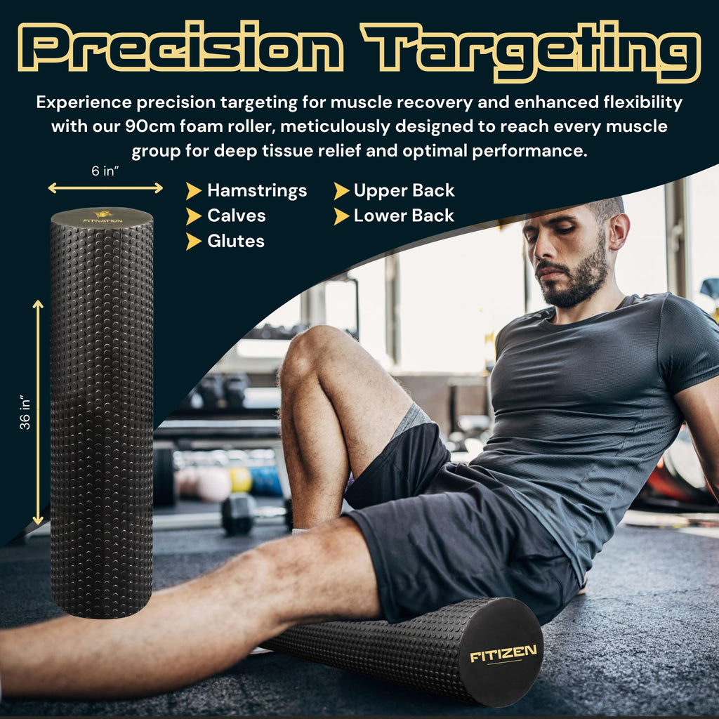 Fitizen Foam Roller – Muscle Massage Rehab Stiff Back Pain Physical Therapy Deep Tissue Firm Exercise Equipment Home Gym Stress Yoga Pilates for The Fit Citizen by FitNation