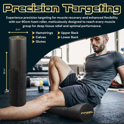 Fitizen Foam Roller – Muscle Massage Rehab Stiff Back Pain Physical Therapy Deep Tissue Firm Exercise Equipment Home Gym Stress Yoga Pilates for The Fit Citizen by FitNation