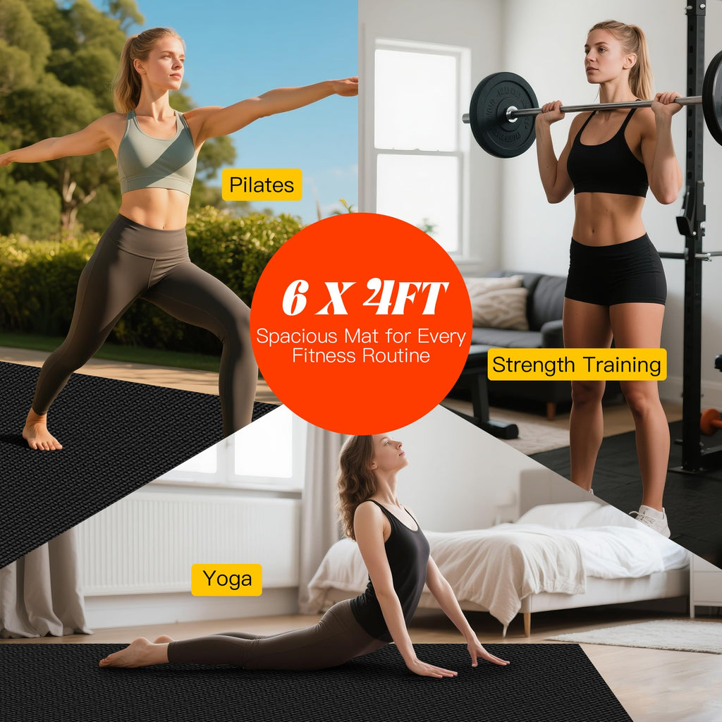 VTORY Extra Thick Large Exercise Mat, 6'x4'/7'x5'/8'x6'/10'x6'x8mm(1/3 inch) , Non-Slip, PVC, Ultra Durable, Heavy-Duty Mat, Shoes-Friendly, High-Density, Large Wide Yoga Mat, Workout Mat for Home Gym, Cardio, Strength, HIIT, MMA