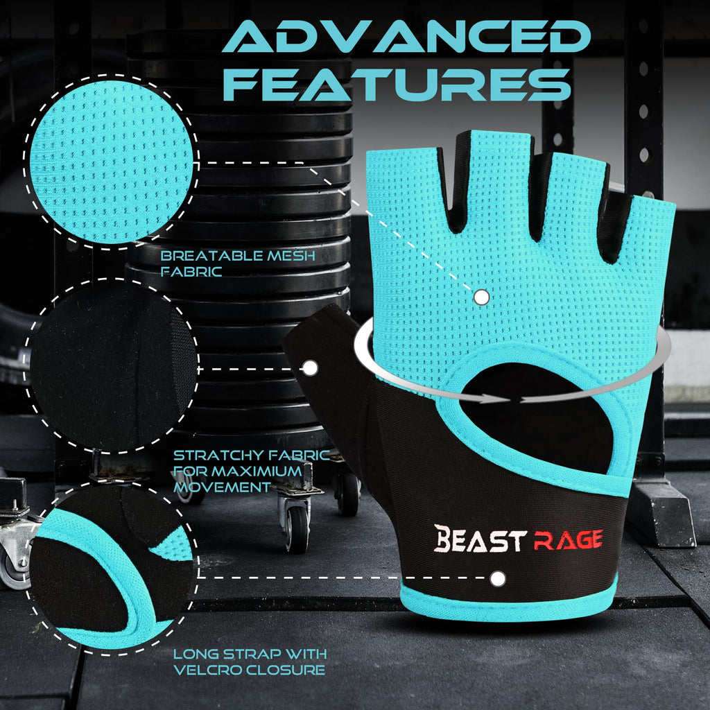 BEAST RAGE Workout Gloves for Men & Women - Fingerless Gym Gloves with Palm Protection, Breathable & Lightweight for Weightlifting, Cycling & Pull Up