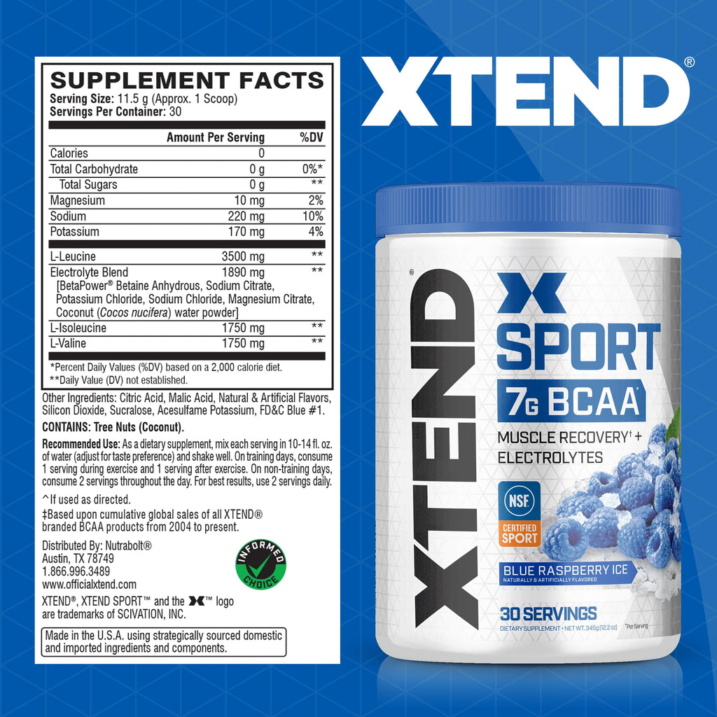 XTEND Sport BCAA Powder Strawberry Kiwi Splash - Electrolyte Powder for Recovery & Hydration with Amino Acids - 30 Servings