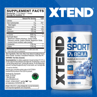 XTEND Sport BCAA Powder Strawberry Kiwi Splash - Electrolyte Powder for Recovery & Hydration with Amino Acids - 30 Servings