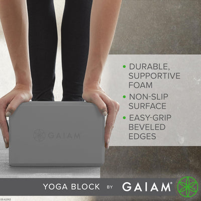 Gaiam Yoga Block - Supportive Latex-Free Eva Foam - Soft Non-Slip Surface with Beveled Edges for Yoga, Pilates, Meditation - Yoga Accessories for Stability, Balance, Deepen Stretches
