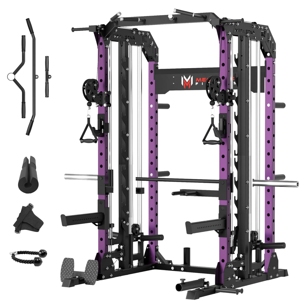 Smith Machine Home Gym with Aluminum Pulley Set- 2000lbs Capacity All-in-One Power Rack with Cable Crossover, Pull-Up Bar & Dip Station, Includes 18 Attachments, P107 Anvil