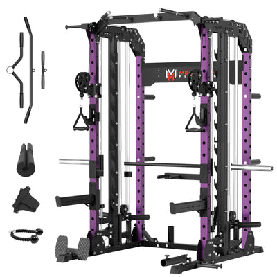 Smith Machine Home Gym with Aluminum Pulley Set- 2000lbs Capacity All-in-One Power Rack with Cable Crossover, Pull-Up Bar & Dip Station, Includes 18 Attachments, P107 Anvil