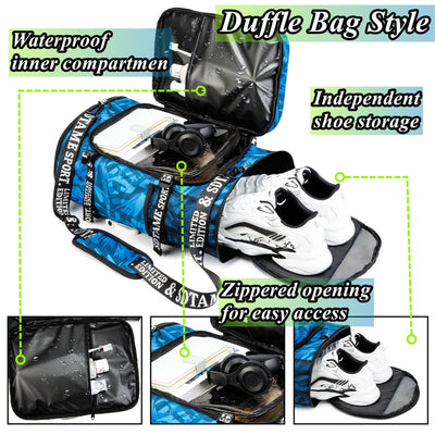 Gym Duffle Bag Backpack with Shoe Compartment,4 ways Travel Backpack for Women and Men,Multi-Functional Weekender bag with Waterproof Layer&Laptop Compartment for Fitness, Travel,Camping