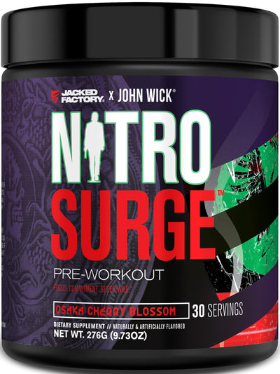 Jacked Factory NITROSURGE Pre Workout Supplement - Endless Energy, Instant Strength Gains, Clear Focus, Intense Pumps - NO Booster & Preworkout Powder with Beta Alanine - 30 Servings, Cherry Limeade