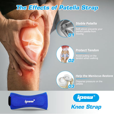 IPOW 2 Pack Knee Pain Relief & Patella Stabilizer Knee Strap Brace Support for Hiking, Soccer, Basketball, Running, Jumpers Knee, Tennis, Tendonitis, Volleyball & Squats, Black