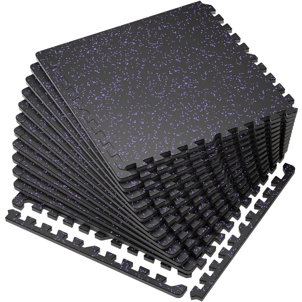 SUPERJARE 0.56'' Thick 12 Pcs 48 Sq Ft Rubber Top Exercise Equipment Mats, High Density EVA Foam Mats with Rubber Top, Interlocking Gym Flooring for Home Gym, Protective Workout Mat, Black/Grey