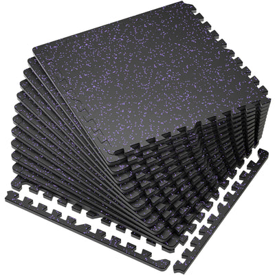 SUPERJARE 0.56'' Thick 12 Pcs 48 Sq Ft Rubber Top Exercise Equipment Mats, High Density EVA Foam Mats with Rubber Top, Interlocking Gym Flooring for Home Gym, Protective Workout Mat, Black/Grey