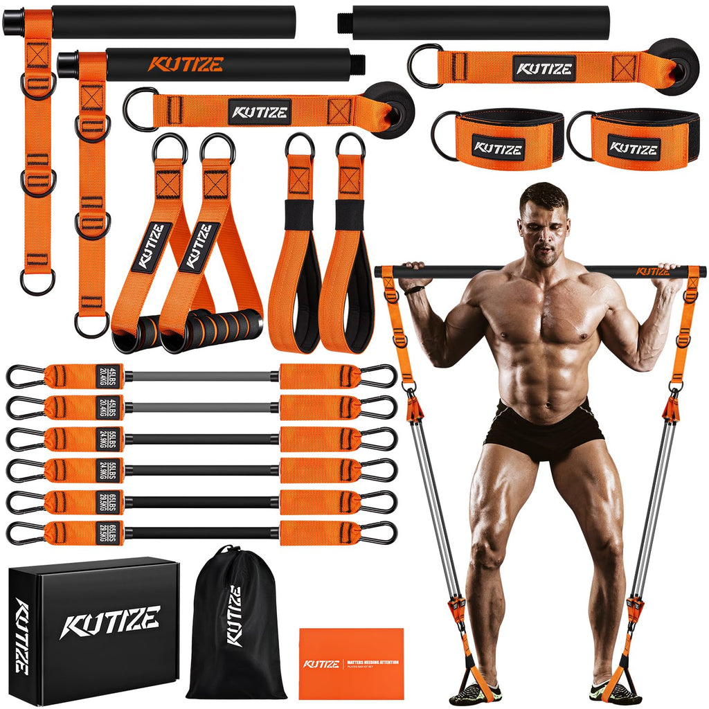 Pilates Bar Kit with Resistance Bands, Heavy Duty Pilates Equipment for Men, Strength Training Bar for Legs, Hip, Back, Arm, Abs, Chest, Shoulders, Portable Home Gym Full Body Workout Equipment
