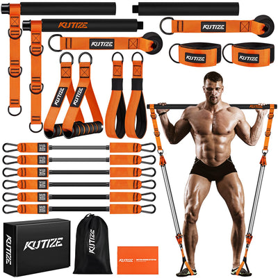 Pilates Bar Kit with Resistance Bands, Heavy Duty Pilates Equipment for Men, Strength Training Bar for Legs, Hip, Back, Arm, Abs, Chest, Shoulders, Portable Home Gym Full Body Workout Equipment