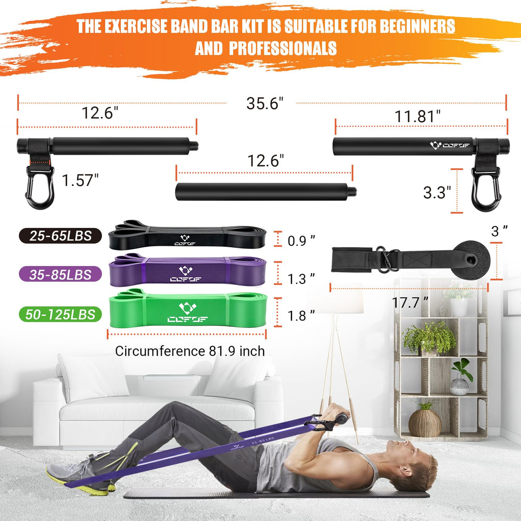 Portable Heavy Duty Resistance Bar with 3 Resistance Bands, Pilates Bar with Pull Up Bands & Training Poster, Yoga Pilates Equipment for Home Gym