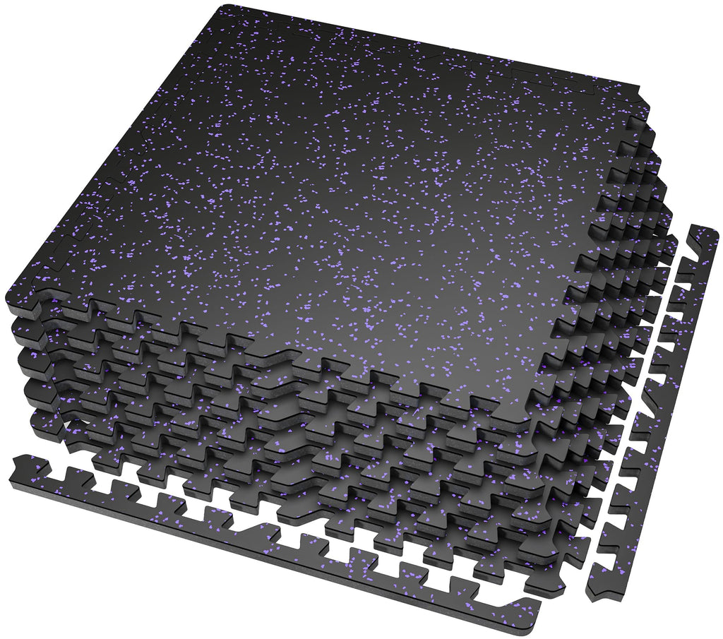 SUPERJARE 0.56'' Thick 12 Pcs 48 Sq Ft Rubber Top Exercise Equipment Mats, High Density EVA Foam Mats with Rubber Top, Interlocking Gym Flooring for Home Gym, Protective Workout Mat, Black/Grey