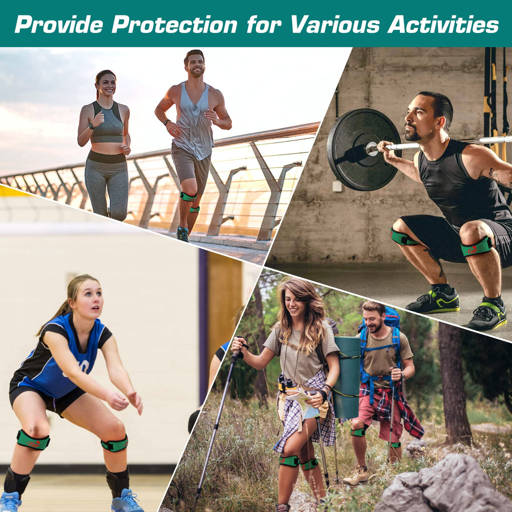 IPOW 2 Pack Knee Pain Relief & Patella Stabilizer Knee Strap Brace Support for Hiking, Soccer, Basketball, Running, Jumpers Knee, Tennis, Tendonitis, Volleyball & Squats, Black