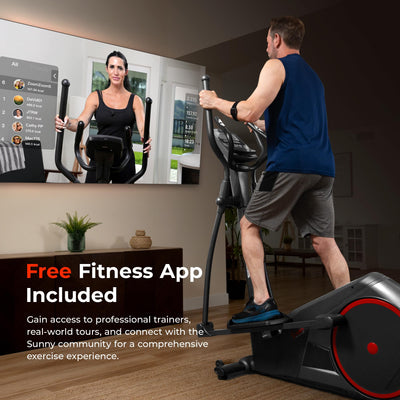 Sunny Health & Fitness Smart Elliptical Full-Body Cross Training Machine w/Extended Stride, Cardio Exercise Trainer for Home, Free SunnyFit App Bluetooth Connection, Optional 12" or 16" Stride Length