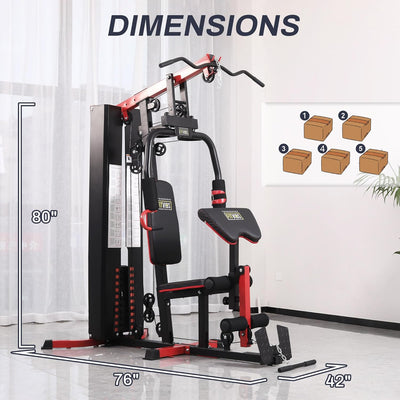 Fitvids Home Gym Equipment, Multifunctional Full Body Workout Weight Machine Station with Weight Stack, All in One Exercise Equipment with Pulley System & Seated Rowing for Home Gym Strength Training