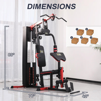 Fitvids Home Gym Equipment, Multifunctional Full Body Workout Weight Machine Station with Weight Stack, All in One Exercise Equipment with Pulley System & Seated Rowing for Home Gym Strength Training