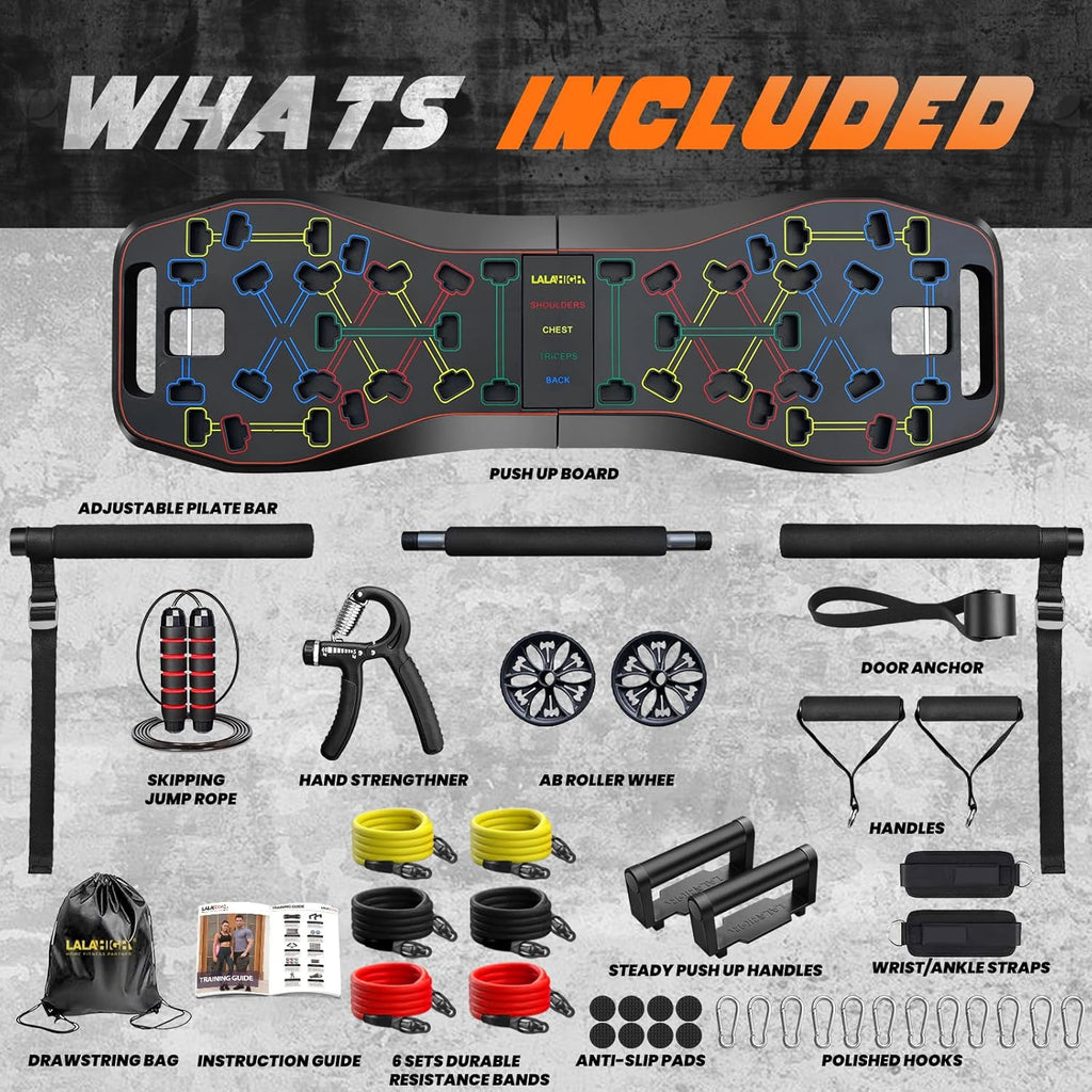 LALAHIGH Push Up Board,36 in 1 Home Gym Equipment with Ab Roller Wheel & Resistance Bands, Portable Foldable Workout Board for Full Body Strength Training Men Women