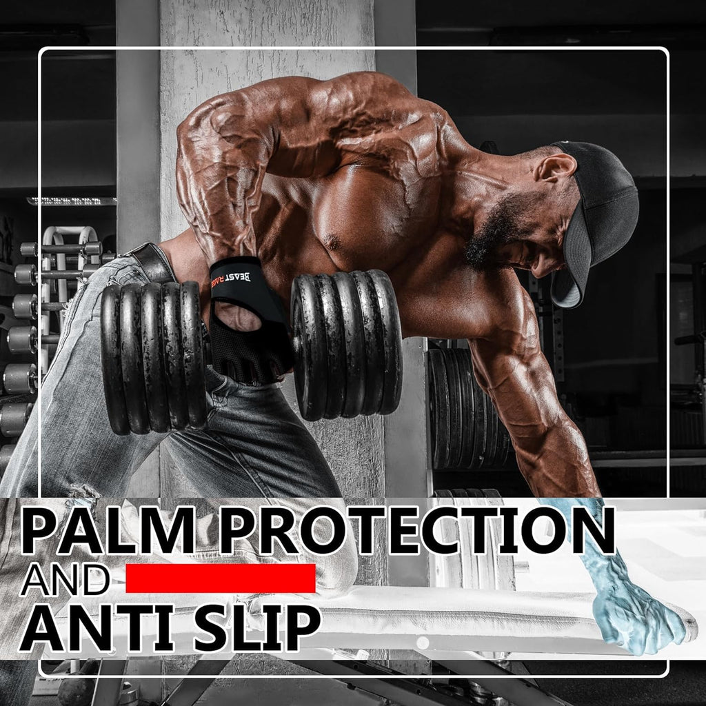 BEAST RAGE Workout Gloves for Men & Women - Fingerless Gym Gloves with Palm Protection, Breathable & Lightweight for Weightlifting, Cycling & Pull Up
