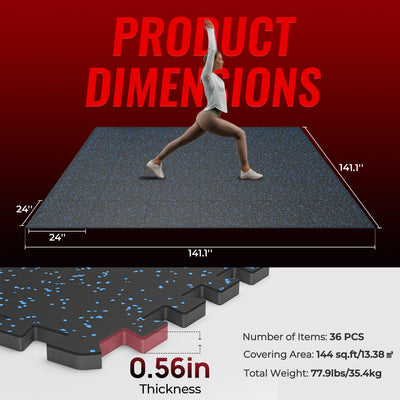 SUPERJARE 0.56'' Thick 12 Pcs 48 Sq Ft Rubber Top Exercise Equipment Mats, High Density EVA Foam Mats with Rubber Top, Interlocking Gym Flooring for Home Gym, Protective Workout Mat, Black/Grey