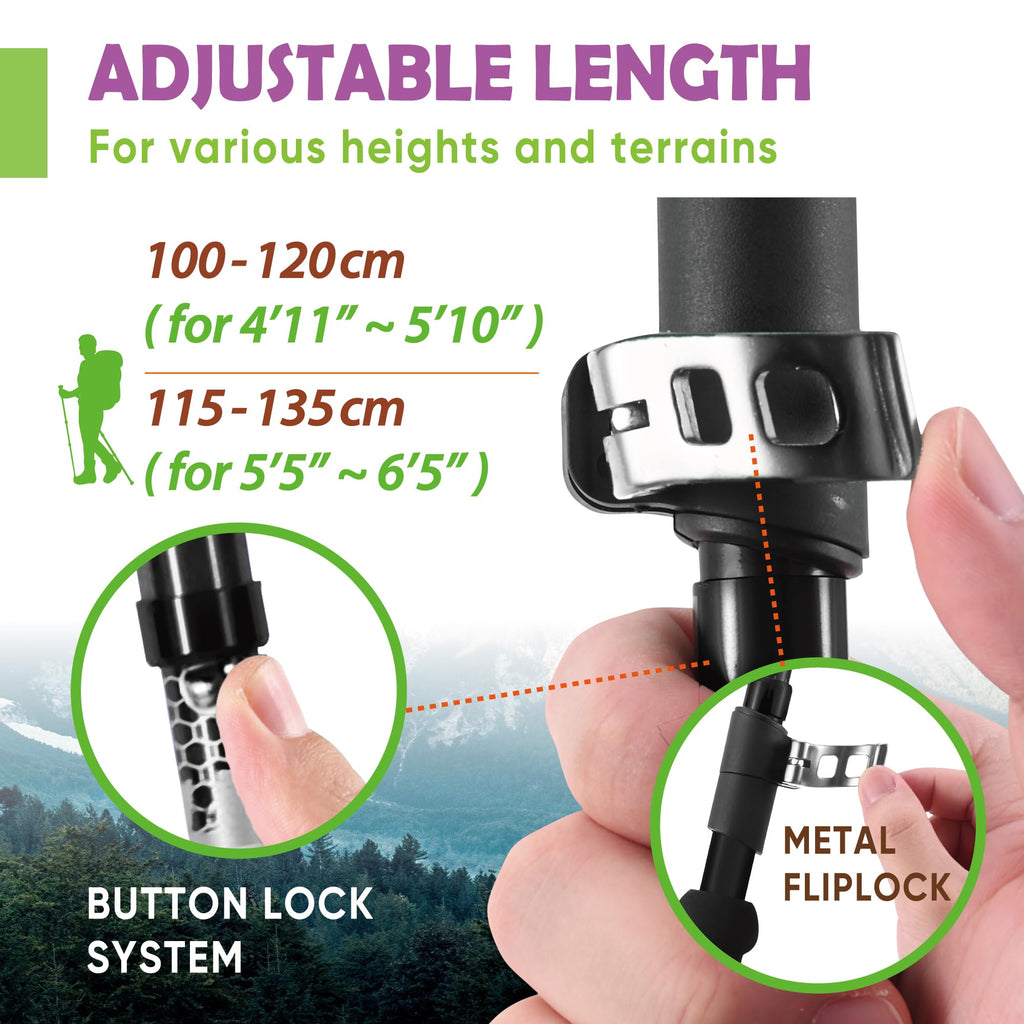 Trekology Trek-Z Collapsible Hiking & Trekking Poles - Balance Support for Seniors, Women, and Men, 2pc Per Set