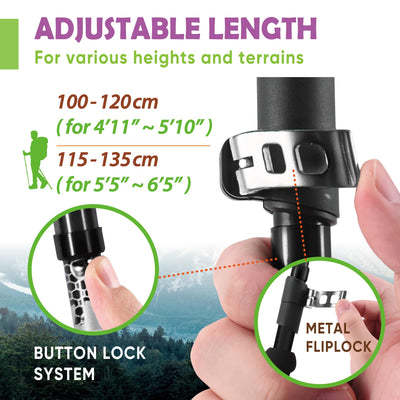 Trekology Trek-Z Collapsible Hiking & Trekking Poles - Balance Support for Seniors, Women, and Men, 2pc Per Set