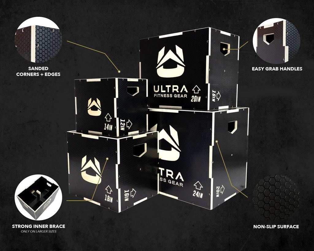 Ultra Fitness Gear Wooden Plyo Box, 31 Plyometric Jump Training Squat, Step Up, Jumps & More Workout Size S, M, L, XL
