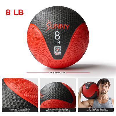 Sunny Health & Fitness Medicine Ball, Textured Rubber, Core Strength & Balance Training, Bouncing, Weight for Home Workouts 4,6,8,10,12,15,20,25,30LB Options