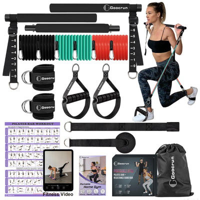 Portable Pilates Bar Kit with Resistance Bands for Men and Women - 3 Set Exercise Resistance Bands - Multifunctional Home Gym - Supports Full-Body Workouts – with Fitness Poster and Video