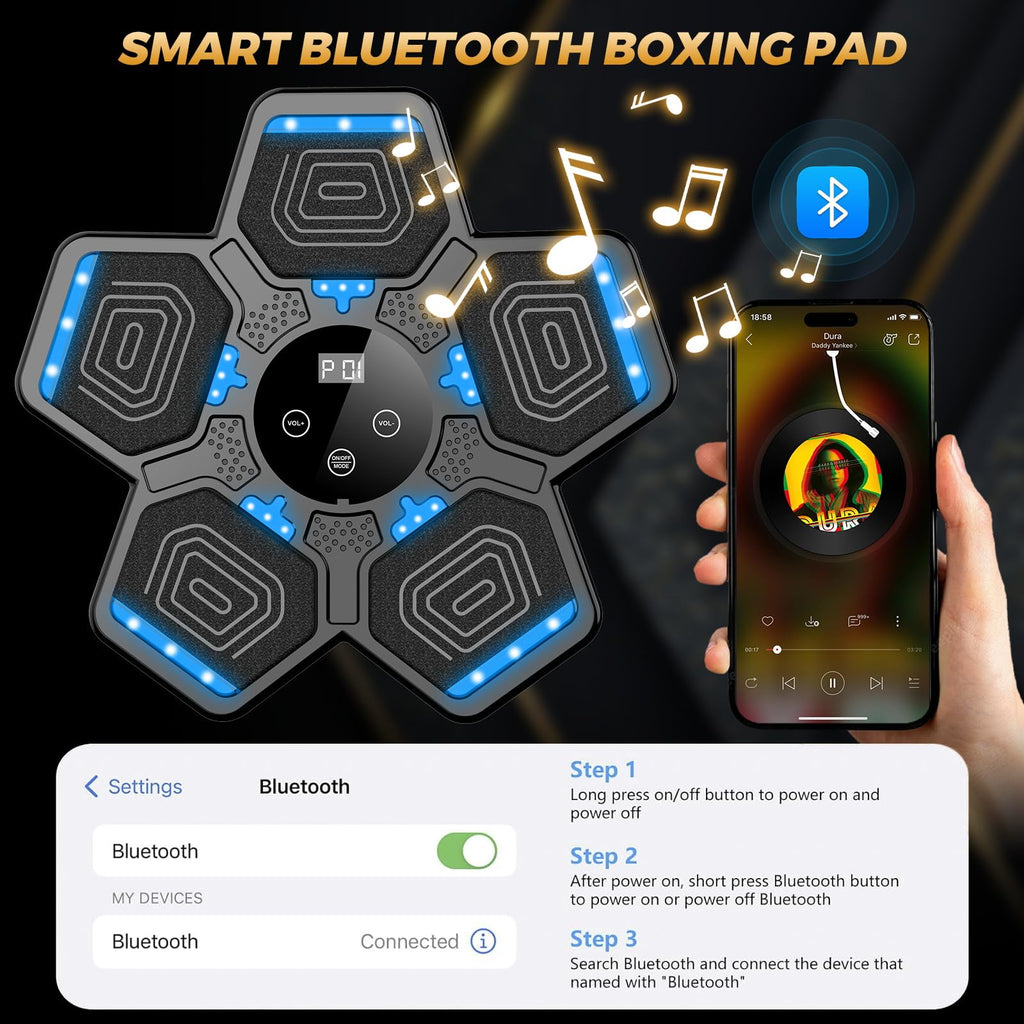 2025 Music Boxing Machine for Adults and Kids, Smart Bluetooth Boxing Training Equipment with Gloves Wall Mounted, Workout Punching Machine for Home,Office and Gym
