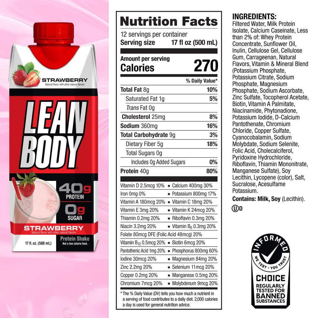 Labrada Lean Body Ready-to-Drink Cookies and Cream Protein Shake, 40g Protein, Whey Blend , 0 Sugar, Gluten No, 22 Vitamins & Minerals, (Recyclable Carton & Lid - Pack of 12) LABRADA , 17 Fl Oz (Pack of 12)