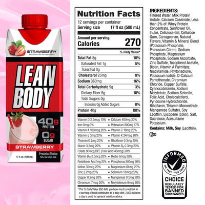 Labrada Lean Body Ready-to-Drink Cookies and Cream Protein Shake, 40g Protein, Whey Blend , 0 Sugar, Gluten No, 22 Vitamins & Minerals, (Recyclable Carton & Lid - Pack of 12) LABRADA , 17 Fl Oz (Pack of 12)