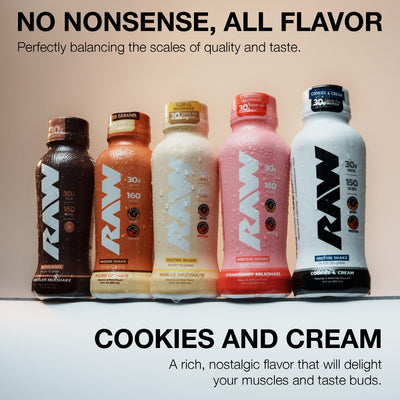 RAW Ready-to-Drink Protein Shake, Vanilla - RTD Protein Drinks with Grass-Fed Whey Protein Isolate for Post-Workout - Zero-Sugar & Gluten-Free Meal Replacement Drink & Breakfast Shake, 12 Fl Oz