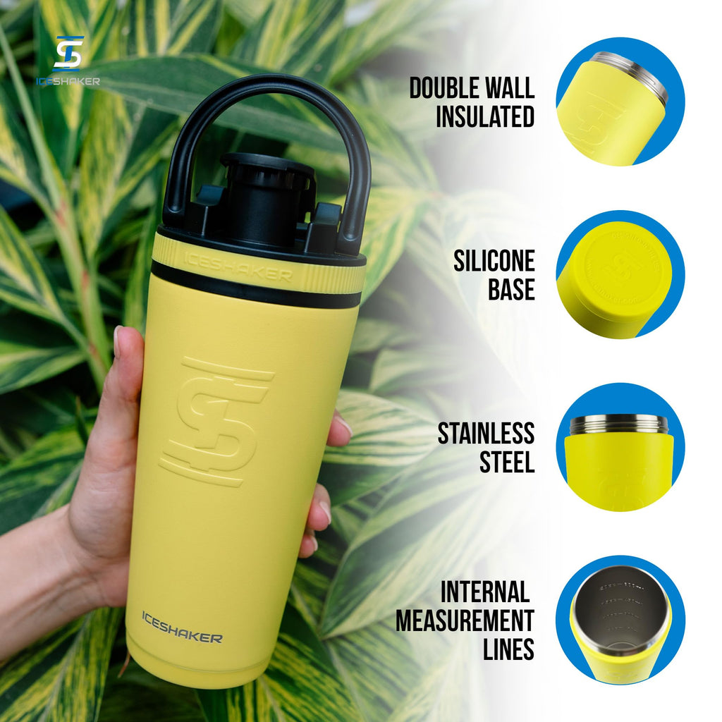 Ice Shaker Insulated Stainless Steel Shaker Bottle | 26oz, Navy/Mint | Cold for 30+ Hours | Insulated Cup with Twist-on Agitator | Odor-Free Bottle for Protein Shakes, Water, Smoothies, Cocktails