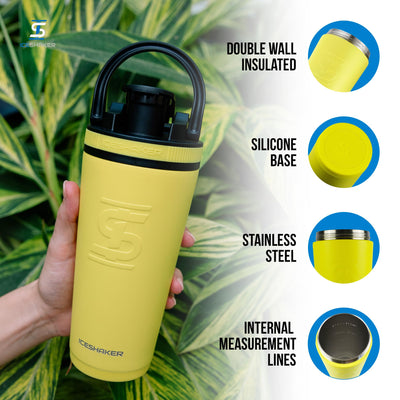 Ice Shaker Insulated Stainless Steel Shaker Bottle | 26oz, Navy/Mint | Cold for 30+ Hours | Insulated Cup with Twist-on Agitator | Odor-Free Bottle for Protein Shakes, Water, Smoothies, Cocktails
