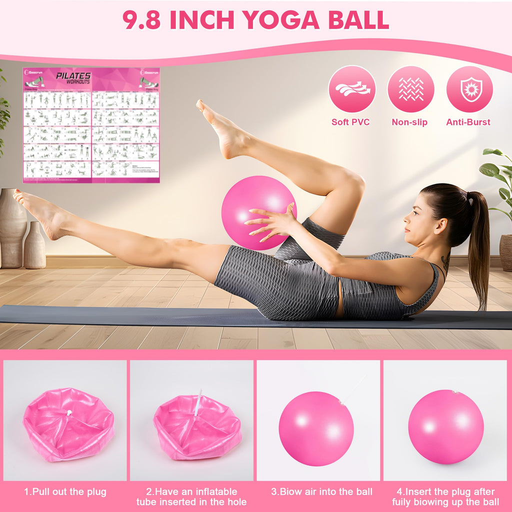 Pilates Ring Set with Resistance Bands Set, Pilates Ball, Sliding Disks – Workout Equipment Home Gym Includes Complete Fitness Poster