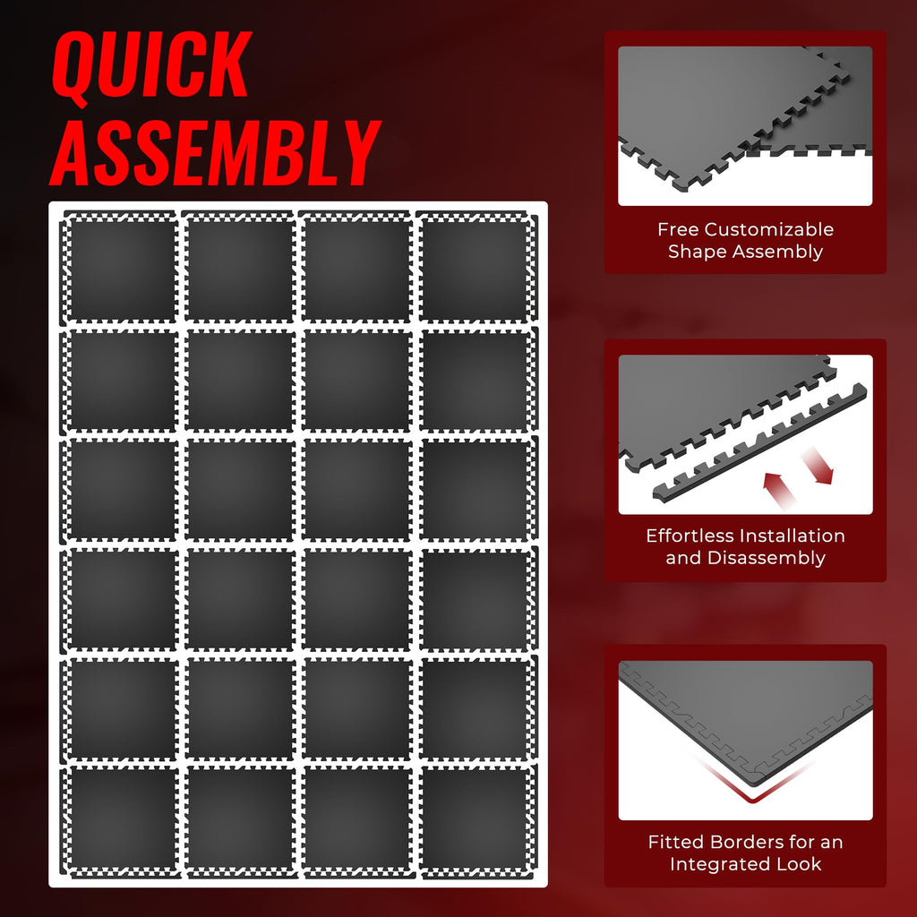 SUPERJARE 0.56'' Thick 12 Pcs 48 Sq Ft Rubber Top Exercise Equipment Mats, High Density EVA Foam Mats with Rubber Top, Interlocking Gym Flooring for Home Gym, Protective Workout Mat, Black/Grey