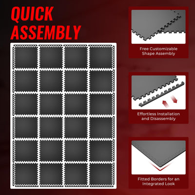 SUPERJARE 0.56'' Thick 12 Pcs 48 Sq Ft Rubber Top Exercise Equipment Mats, High Density EVA Foam Mats with Rubber Top, Interlocking Gym Flooring for Home Gym, Protective Workout Mat, Black/Grey