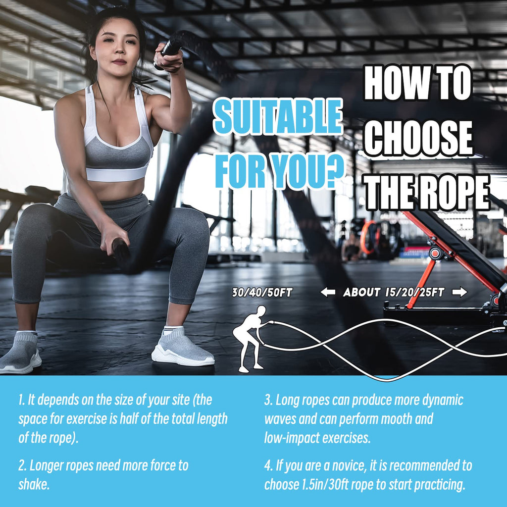 Perantlb Battle Rope-1.5" Diameter, 30” 40”50”Lengths,Steel Anchor & Strap Included-Battle Exercise Training Rope