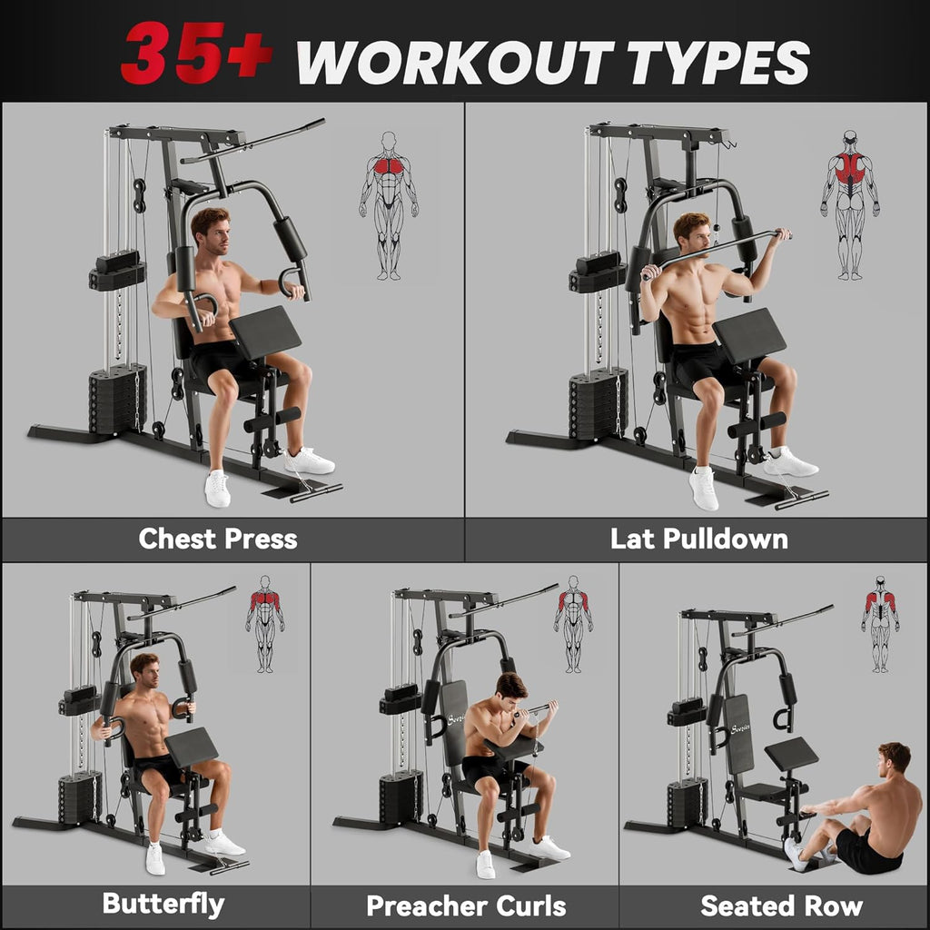 Soozier Home Gym System, Multifunction Workout Station with 100Lbs Weight Stack, 100Lbs Resistance for Full Body Workout Machine